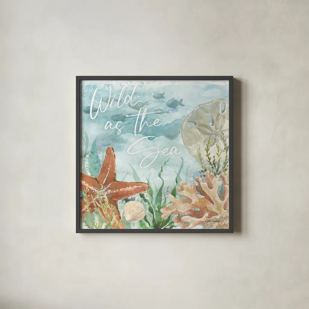 Under Sea Life VII by Leslie Trimbach. Shown in a sleek black glass frame for a contemporary gallery look. Available as an archival giclee rolled canvas, fine art paper, or poster print. SKU 85643a.