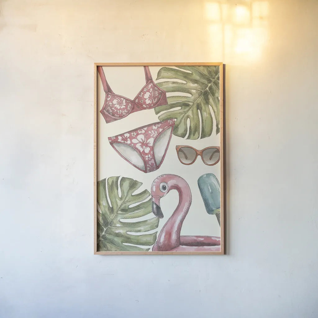 Vintage Summer IV by Leslie Trimbach. shown as a paper print in a natural frame. Available as a archival giclee rolled canvas, fine art paper, or poster print. SKU 94441h.