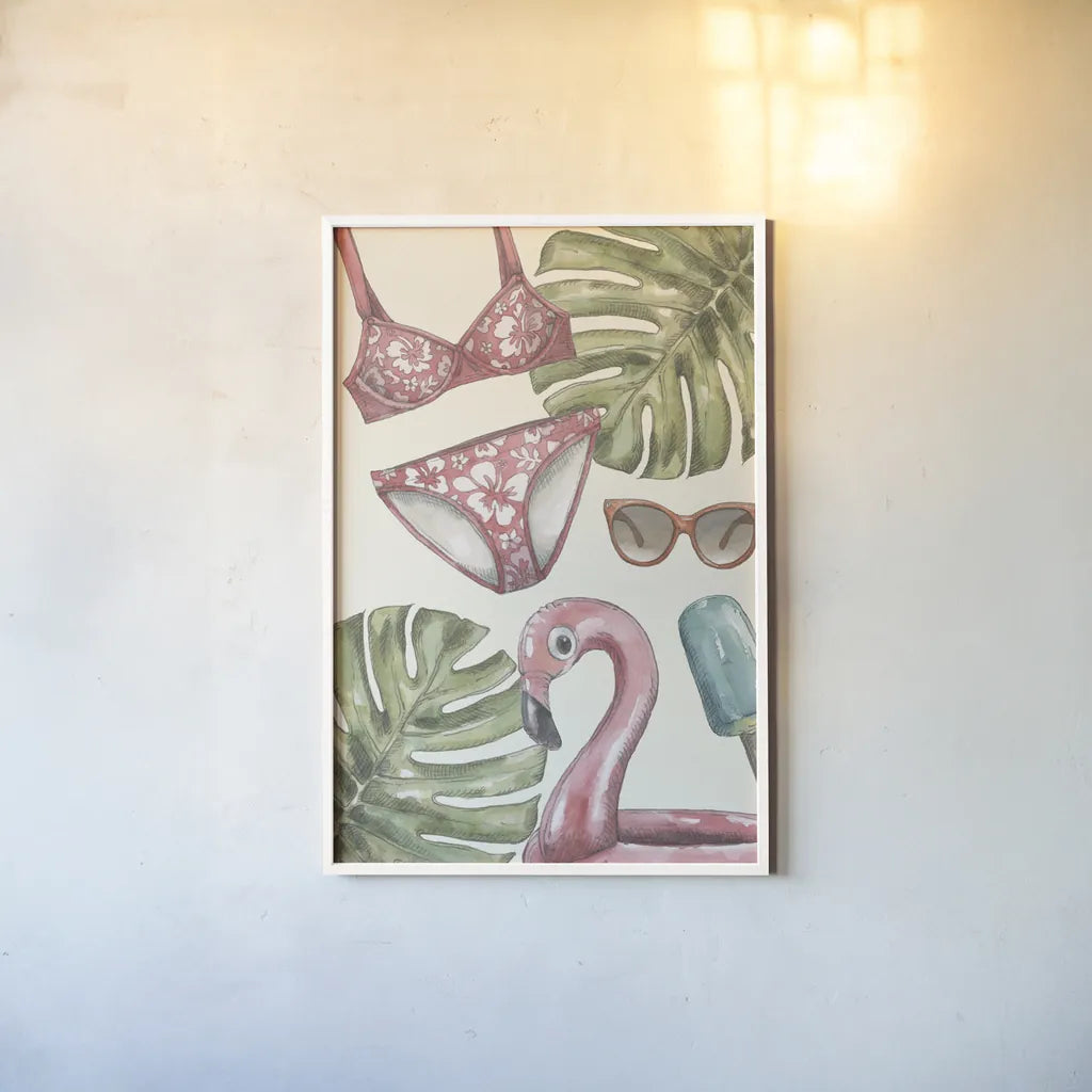 Vintage Summer IV by Leslie Trimbach. shown as a paper print in a white frame. Available as a archival giclee rolled canvas, fine art paper, or poster print. SKU 94441h.