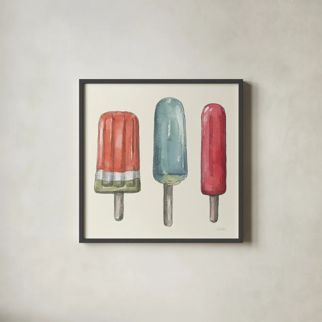 Vintage Summer V by Leslie Trimbach. Shown in a sleek black glass frame for a contemporary gallery look. Available as an archival giclee rolled canvas, fine art paper, or poster print. SKU 94442a.