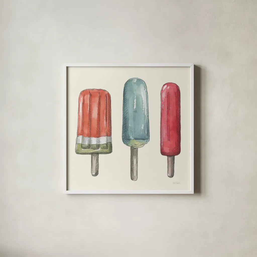 Vintage Summer V by Leslie Trimbach. Shown in a crisp white glass frame for a clean and minimalist style. Available as an archival giclee rolled canvas, fine art paper, or poster print. SKU 94442a.