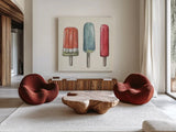 Vintage Summer V by Leslie Trimbach. Shown as extra-large giant wall art in a modern living room. Available as an archival giclee rolled canvas, fine art paper, or poster print. SKU 94442a.