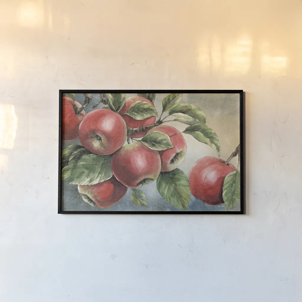 Wild Apples by Leslie Trimbach. shown as a paper print in a black flame. Available as a archival giclee rolled canvas, fine art paper, or poster print. SKU 93401i.