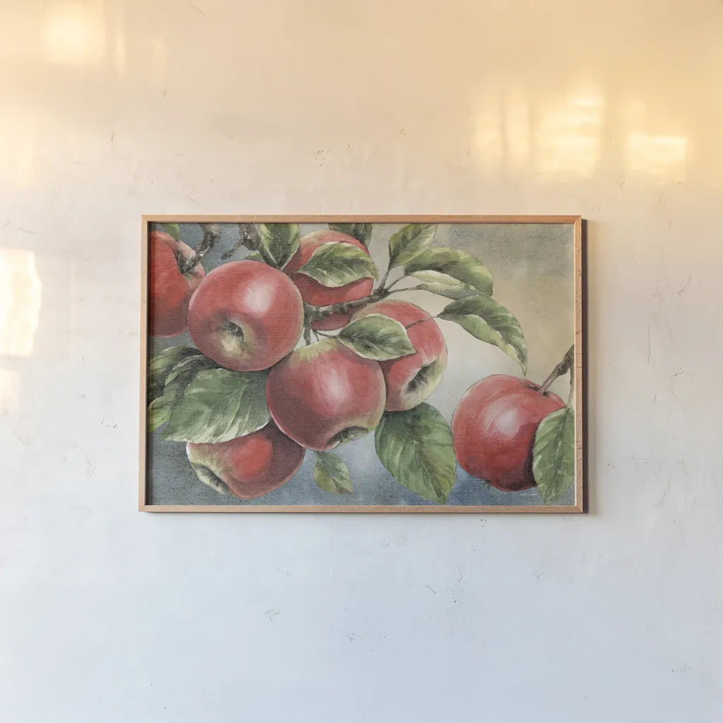 Wild Apples by Leslie Trimbach. shown as a paper print in a natural frame. Available as a archival giclee rolled canvas, fine art paper, or poster print. SKU 93401i.