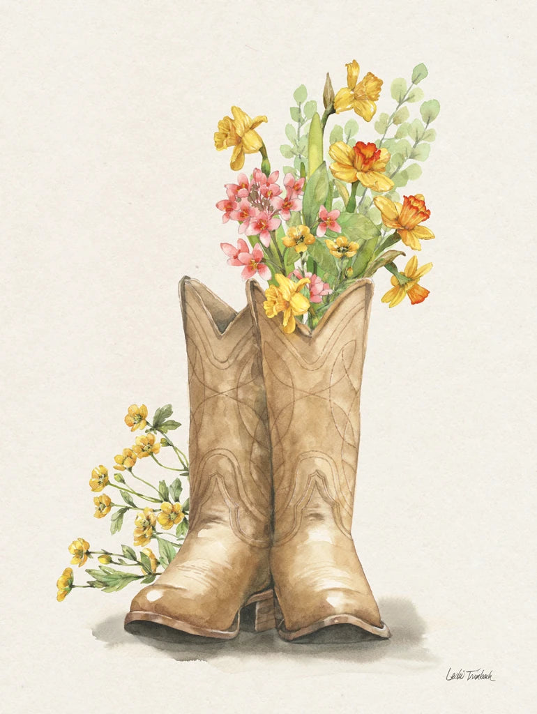 Wildflower Western I Cream by Leslie Trimbach