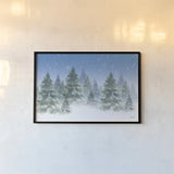 Winter Trees by Leslie Trimbach. shown as a paper print in a black flame. Available as a archival giclee rolled canvas, fine art paper, or poster print. SKU 88918i.