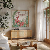 Winterberry II by Leslie Trimbach. Shown in a natural wood frame in a cozy modern living room. Available as an archival giclee rolled canvas, fine art paper, or poster print. SKU 104651a.