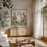 Winterberry III by Leslie Trimbach. Shown in a natural wood frame in a cozy modern living room. Available as an archival giclee rolled canvas, fine art paper, or poster print. SKU 104652a.