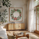Winterberry IV by Leslie Trimbach. Shown in a natural wood frame in a cozy modern living room. Available as an archival giclee rolled canvas, fine art paper, or poster print. SKU 104653a.