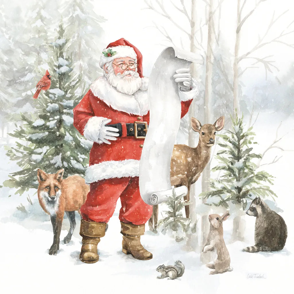 Woodland Santa IV by Leslie Trimbach. SKU 92381a. Archival Giclee Fine art print for wall decor.
