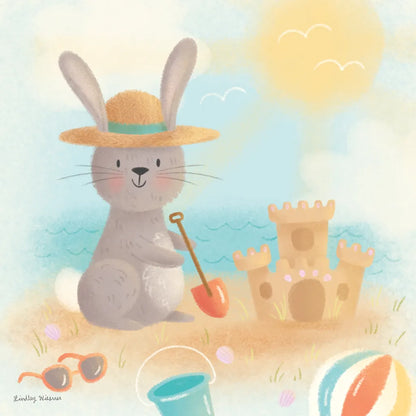 Beach Bunny by Lindley Wiesner. SKU 95973a. Archival Giclee Fine art print for wall decor.