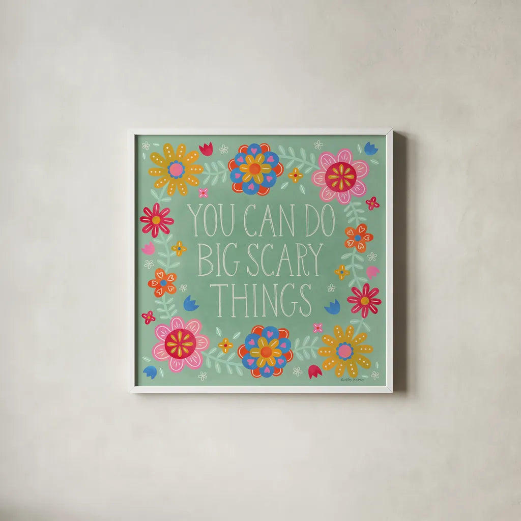 Bloom Bright I by Lindley Wiesner. Shown in a crisp white glass frame for a clean and minimalist style. Available as an archival giclee rolled canvas, fine art paper, or poster print. SKU 98691a.