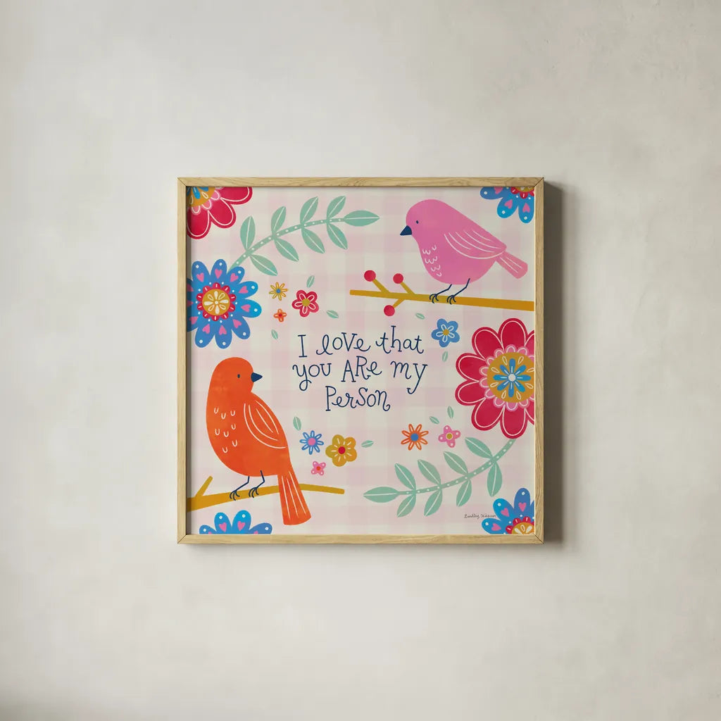 Bloom Bright II by Lindley Wiesner. Shown in a natural wood glass frame for a timeless modern aesthetic. Available as an archival giclee rolled canvas, fine art paper, or poster print. SKU 98692a.