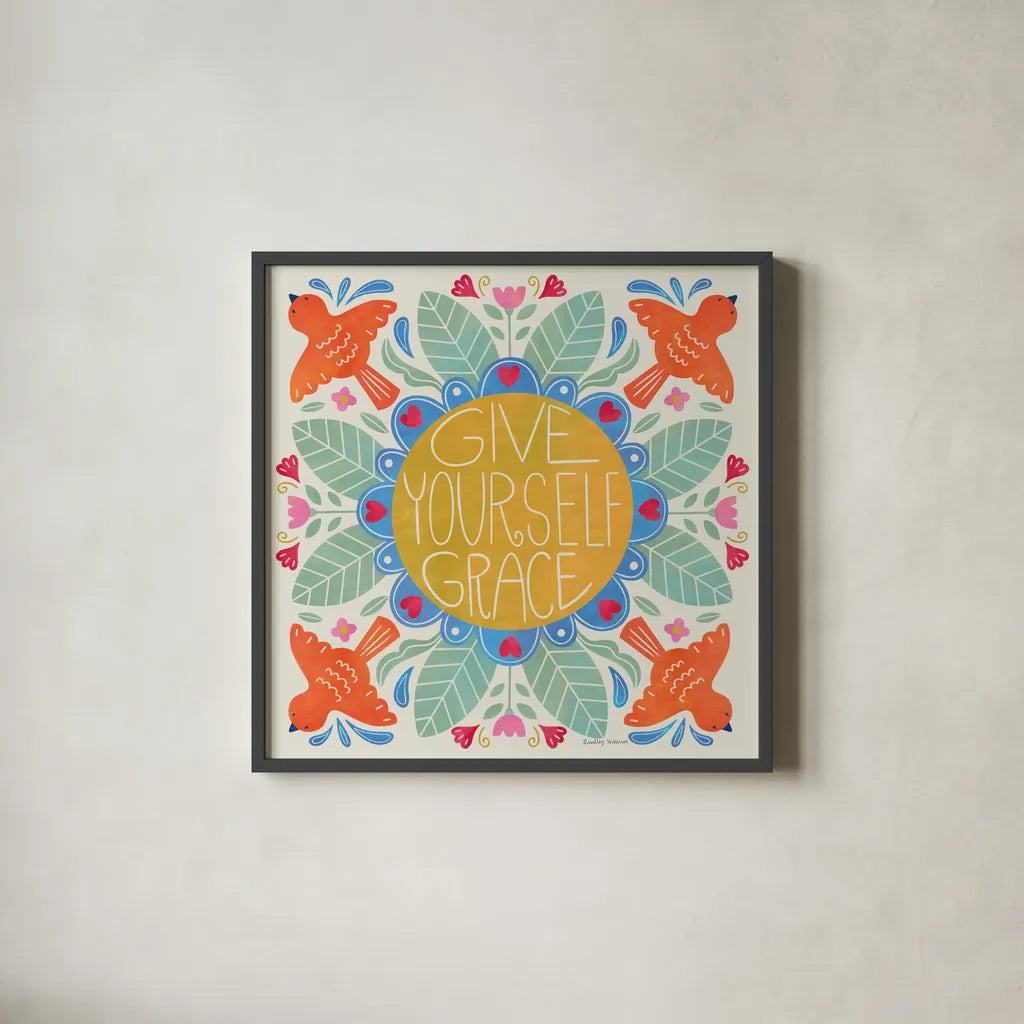 Bloom Bright III by Lindley Wiesner. Shown in a sleek black glass frame for a contemporary gallery look. Available as an archival giclee rolled canvas, fine art paper, or poster print. SKU 98693a.