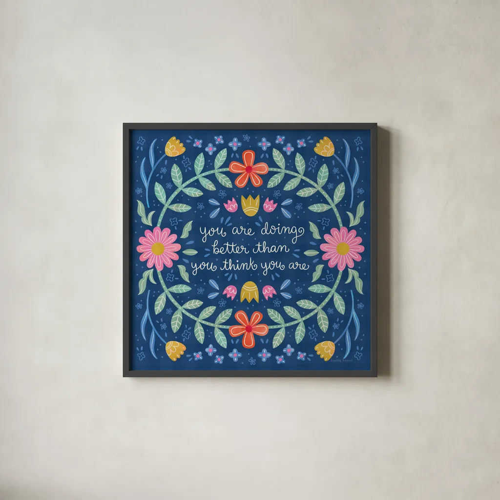 Bloom Bright IV by Lindley Wiesner. Shown in a sleek black glass frame for a contemporary gallery look. Available as an archival giclee rolled canvas, fine art paper, or poster print. SKU 98694a.