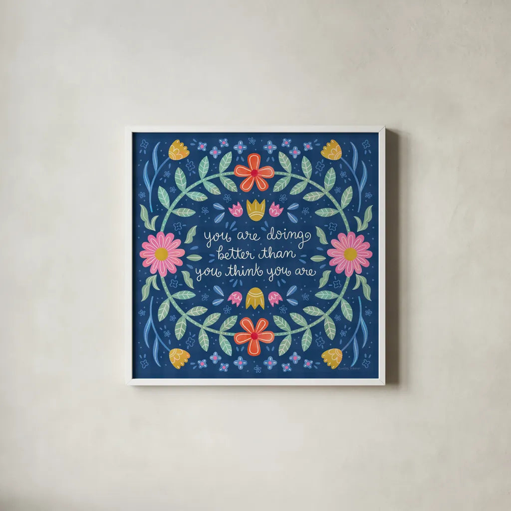 Bloom Bright IV by Lindley Wiesner. Shown in a crisp white glass frame for a clean and minimalist style. Available as an archival giclee rolled canvas, fine art paper, or poster print. SKU 98694a.