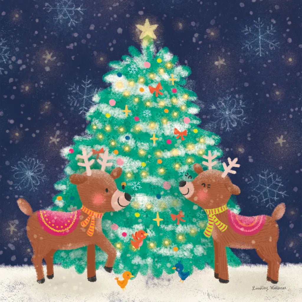 Christmas Reindeer by Lindley Wiesner. SKU 95977a. Archival Giclee Fine art print for wall decor.