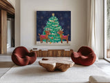 Christmas Reindeer by Lindley Wiesner. Shown as extra-large giant wall art in a modern living room. Available as an archival giclee rolled canvas, fine art paper, or poster print. SKU 95977a.