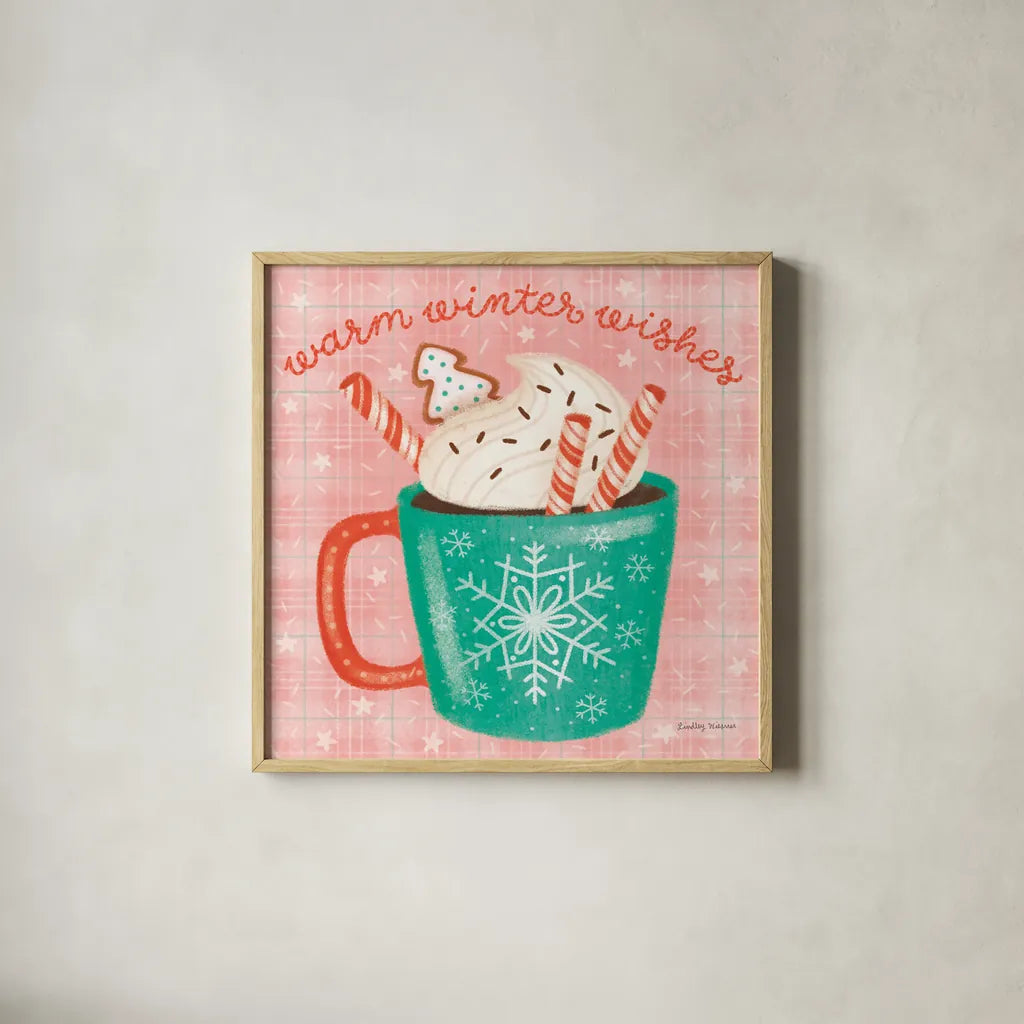 Christmas Treats II by Lindley Wiesner. Shown in a natural wood glass frame for a timeless modern aesthetic. Available as an archival giclee rolled canvas, fine art paper, or poster print. SKU 95840a.