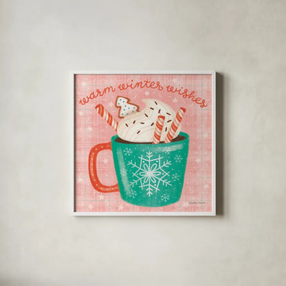 Christmas Treats II by Lindley Wiesner. Shown in a crisp white glass frame for a clean and minimalist style. Available as an archival giclee rolled canvas, fine art paper, or poster print. SKU 95840a.