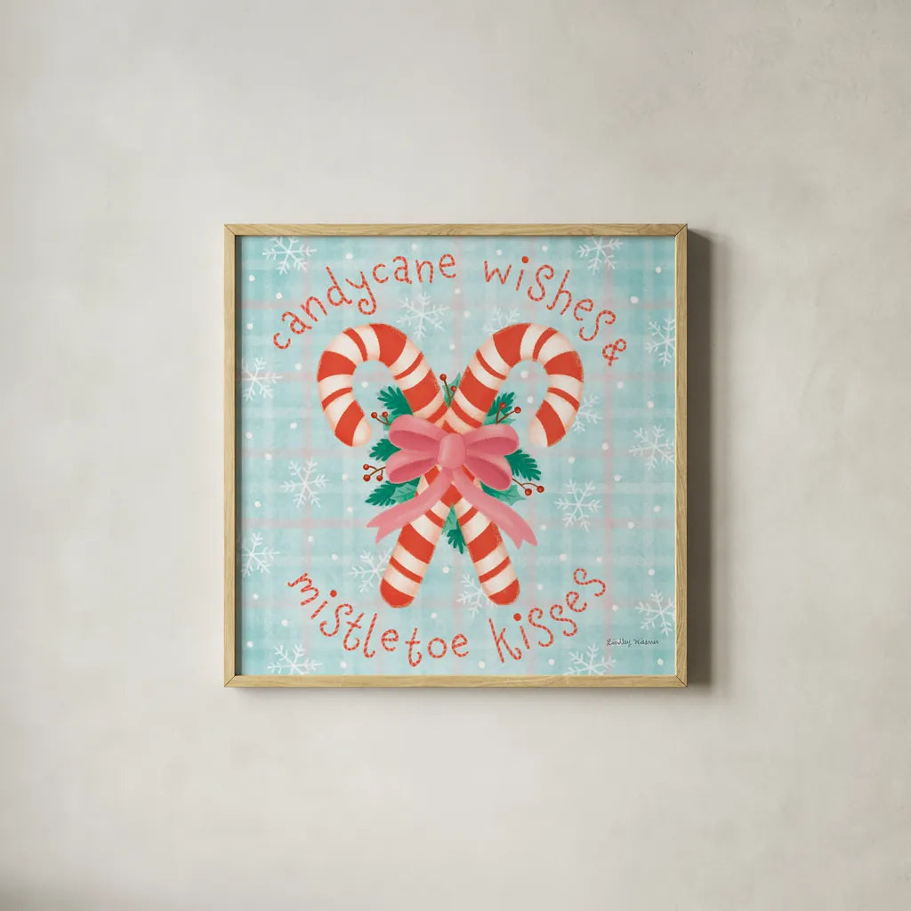 Christmas Treats III by Lindley Wiesner. Shown in a natural wood glass frame for a timeless modern aesthetic. Available as an archival giclee rolled canvas, fine art paper, or poster print. SKU 95841a.