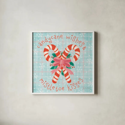 Christmas Treats III by Lindley Wiesner. Shown in a crisp white glass frame for a clean and minimalist style. Available as an archival giclee rolled canvas, fine art paper, or poster print. SKU 95841a.