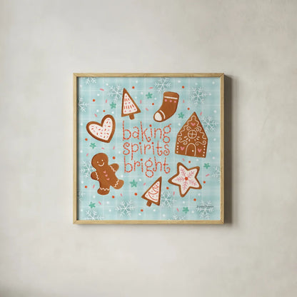 Christmas Treats IV by Lindley Wiesner. Shown in a natural wood glass frame for a timeless modern aesthetic. Available as an archival giclee rolled canvas, fine art paper, or poster print. SKU 95842a.