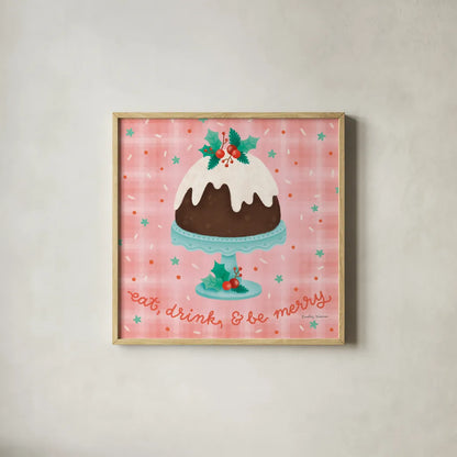 Christmas Treats V by Lindley Wiesner. Shown in a natural wood glass frame for a timeless modern aesthetic. Available as an archival giclee rolled canvas, fine art paper, or poster print. SKU 95843a.