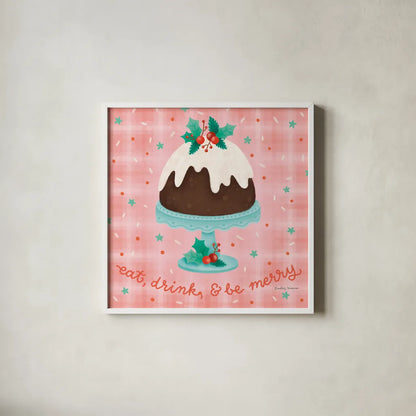 Christmas Treats V by Lindley Wiesner. Shown in a crisp white glass frame for a clean and minimalist style. Available as an archival giclee rolled canvas, fine art paper, or poster print. SKU 95843a.