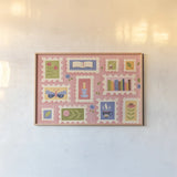 Cozy Readers Club I by Lindley Wiesner. shown as a paper print in a natural frame. Available as a archival giclee rolled canvas, fine art paper, or poster print. SKU 97928i.