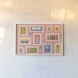 Cozy Readers Club I by Lindley Wiesner. shown as a paper print in a white frame. Available as a archival giclee rolled canvas, fine art paper, or poster print. SKU 97928i.