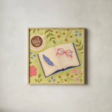Cozy Readers Club II by Lindley Wiesner. Shown in a natural wood glass frame for a timeless modern aesthetic. Available as an archival giclee rolled canvas, fine art paper, or poster print. SKU 97929a.
