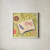 Cozy Readers Club II by Lindley Wiesner. Shown in a crisp white glass frame for a clean and minimalist style. Available as an archival giclee rolled canvas, fine art paper, or poster print. SKU 97929a.