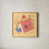 Cozy Readers Club III by Lindley Wiesner. Shown in a natural wood glass frame for a timeless modern aesthetic. Available as an archival giclee rolled canvas, fine art paper, or poster print. SKU 97930a.