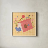 Cozy Readers Club III by Lindley Wiesner. Shown in a crisp white glass frame for a clean and minimalist style. Available as an archival giclee rolled canvas, fine art paper, or poster print. SKU 97930a.