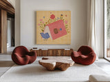 Cozy Readers Club III by Lindley Wiesner. Shown as extra-large giant wall art in a modern living room. Available as an archival giclee rolled canvas, fine art paper, or poster print. SKU 97930a.