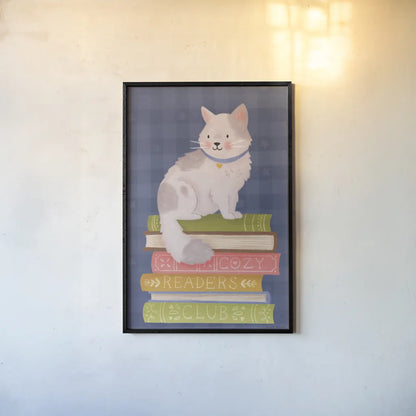 Cozy Readers Club IV by Lindley Wiesner. shown as a paper print in a black flame. Available as a archival giclee rolled canvas, fine art paper, or poster print. SKU 97931h.