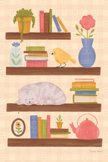 Cozy Readers Club V by Lindley Wiesner. SKU 97932h. Archival Giclee Fine art print for wall decor.