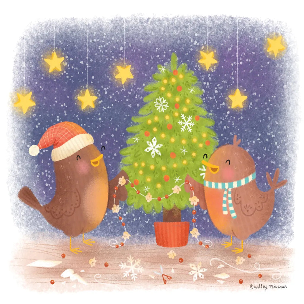 Crafty Birds by Lindley Wiesner. SKU 95976a. Archival Giclee Fine art print for wall decor.