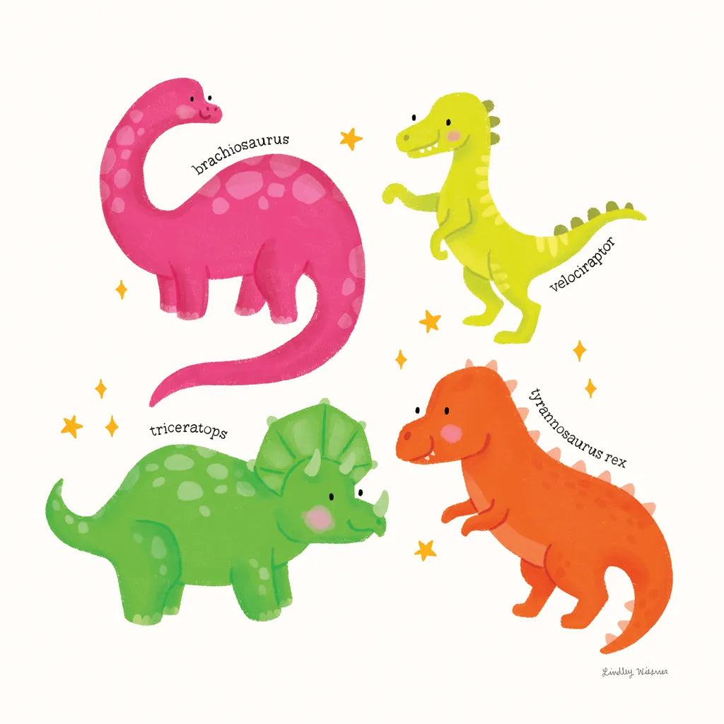 Dino Pals by Lindley Wiesner. SKU 98276a. Archival Giclee Fine art print for wall decor.