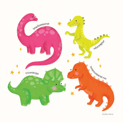 Dino Pals by Lindley Wiesner. SKU 98276a. Archival Giclee Fine art print for wall decor.