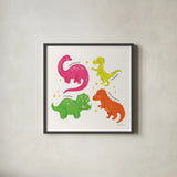 Dino Pals by Lindley Wiesner. Shown in a sleek black glass frame for a contemporary gallery look. Available as an archival giclee rolled canvas, fine art paper, or poster print. SKU 98276a.