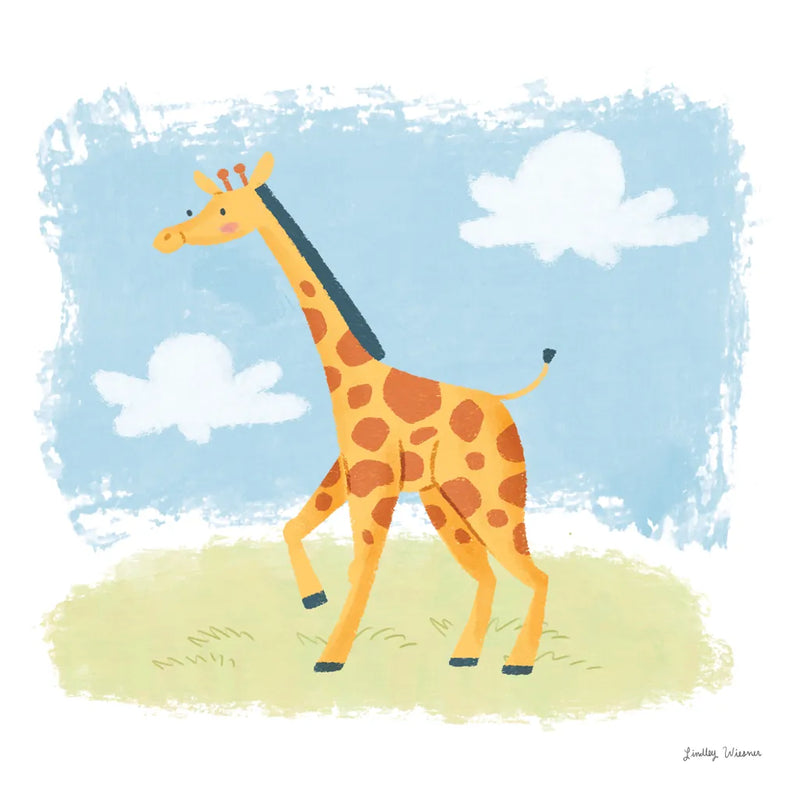 Happy Giraffe by Lindley Wiesner. SKU 98373a. Archival Giclee Fine art print for wall decor.