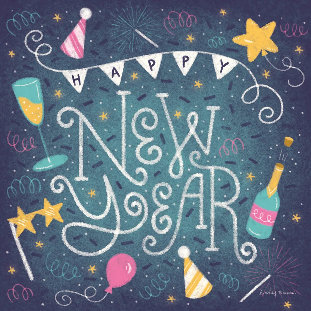 Happy New Year by Lindley Wiesner. SKU 95978a. Archival Giclee Fine art print for wall decor.