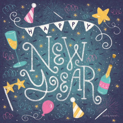 Happy New Year by Lindley Wiesner. SKU 95978a. Archival Giclee Fine art print for wall decor.