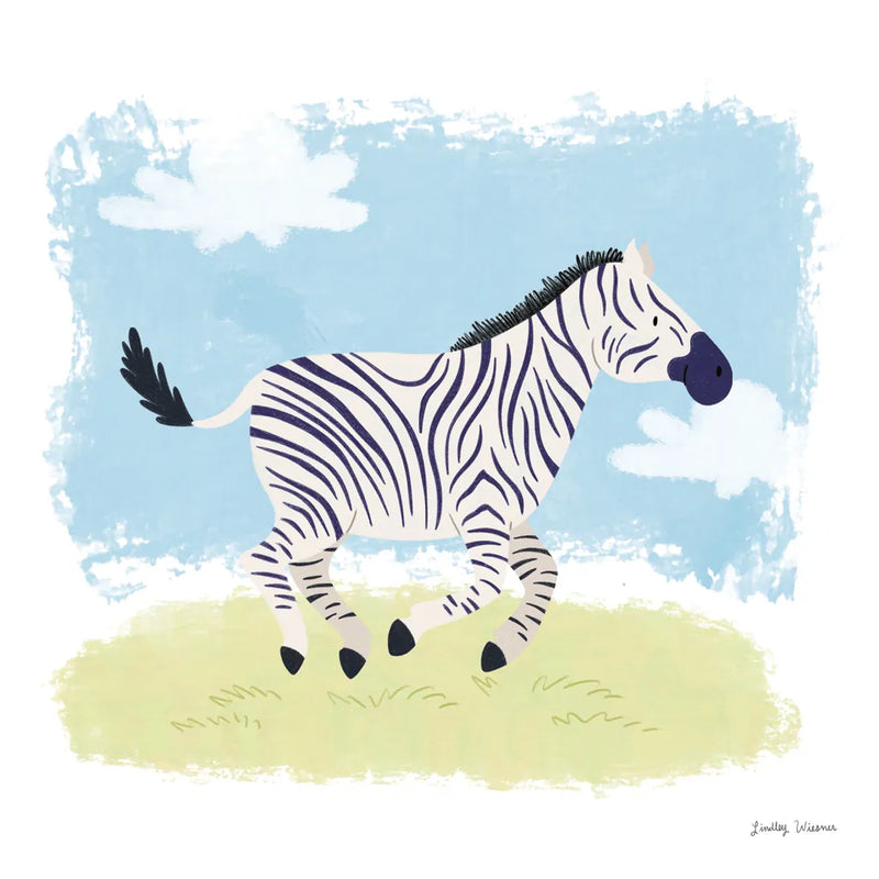 Happy Zebra by Lindley Wiesner. SKU 98372a. Archival Giclee Fine art print for wall decor.