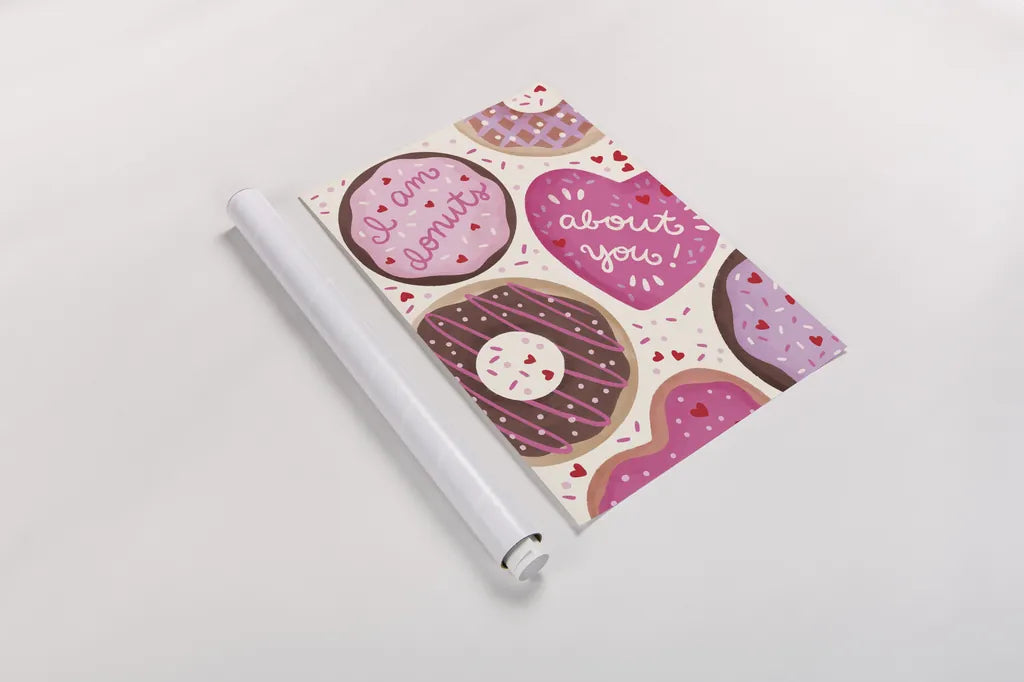 I Am Donuts About You by Lindley Wiesner. shown as a rolled paper print. Available as archival giclee rolled canvas, fine art paper, or poster print. SKU 100037h.