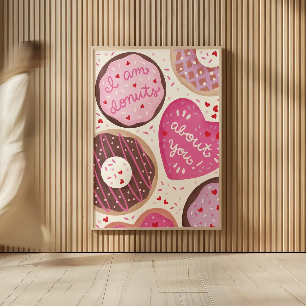 I Am Donuts About You by Lindley Wiesner. shown as over sized large wall art. Available as an archival giclee rolled canvas, fine art paper, or poster print. SKU 100037h.