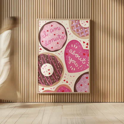I Am Donuts About You by Lindley Wiesner. shown as over sized large wall art. Available as an archival giclee rolled canvas, fine art paper, or poster print. SKU 100037h.