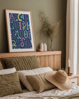 Letter Love by Lindley Wiesner. shown as a paper print in a natural frame. Available as a archival giclee rolled canvas, fine art paper, or poster print. SKU 98277h.